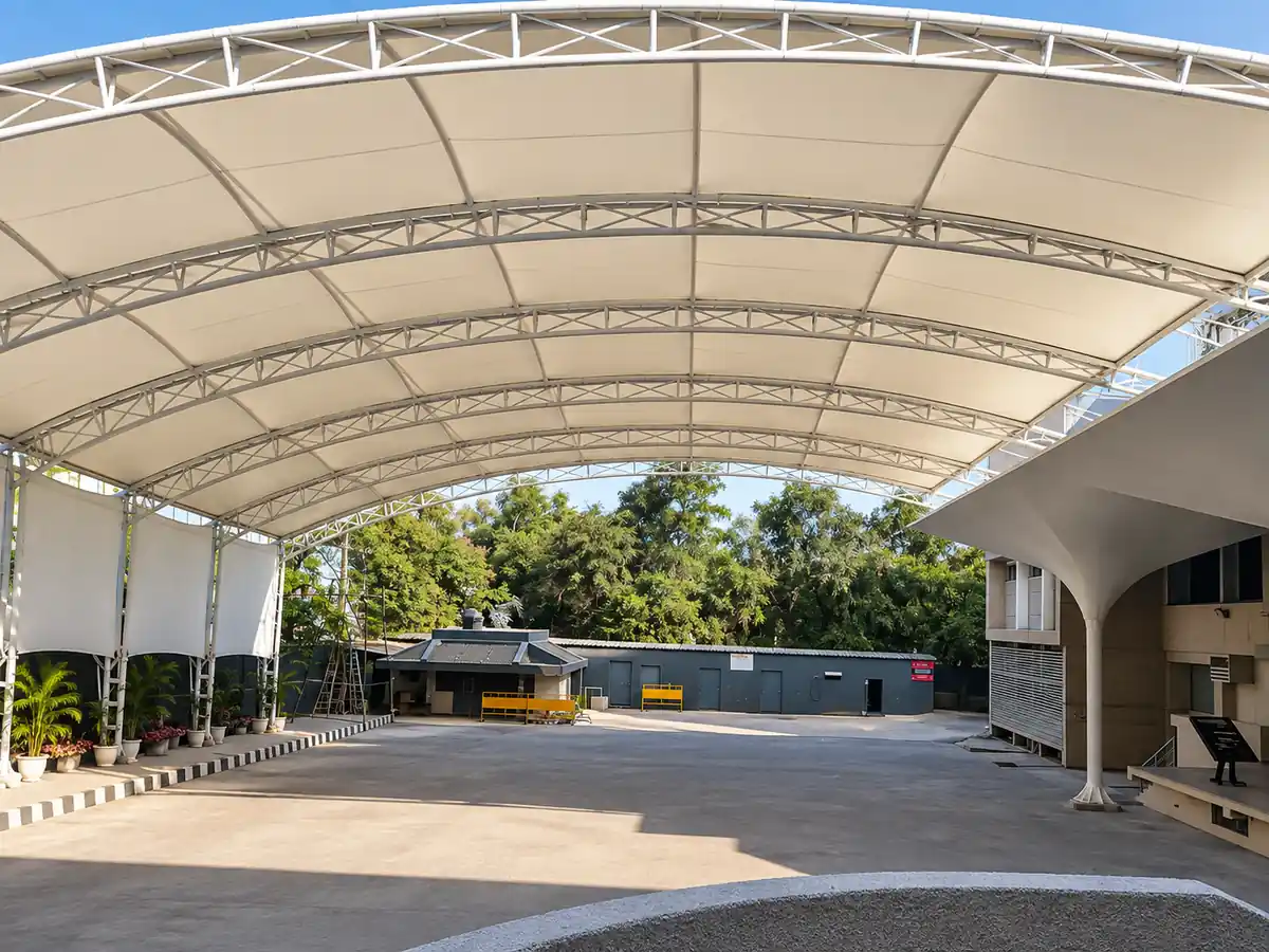 Wide tensile roof over the Arwachin school assembly area