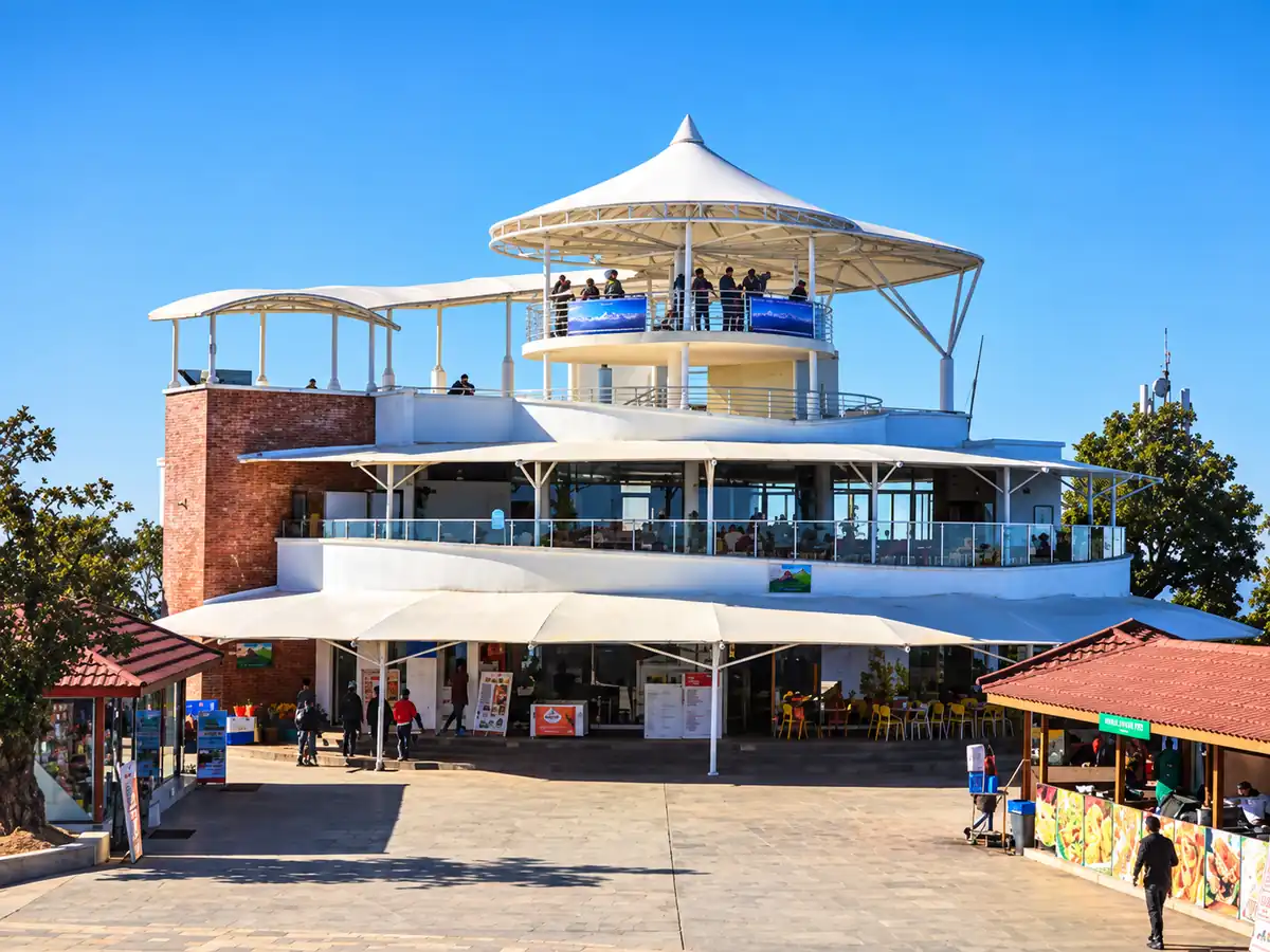 Fabric canopies over terraces at Chandragiri Hills Resort