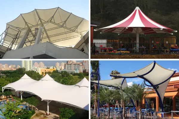 ShadeCo India fabric shade structure, an elegant and durable tensile canopy for residential, commercial, or industrial outdoor spaces.