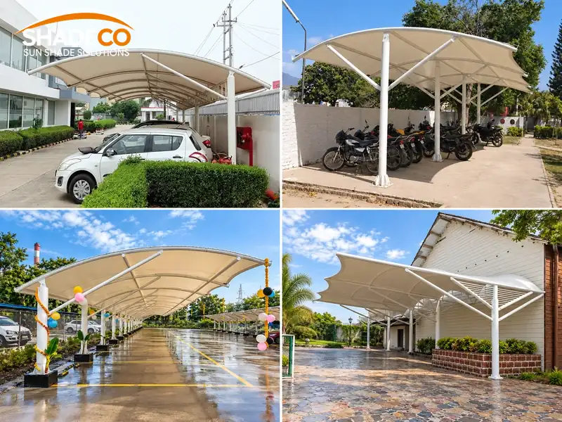 Examples of car, motorcycle and building-side canopy coverage