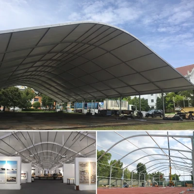 Custom aluminium hangar tent designed and manufactured in India for aviation, warehouse and industrial projects