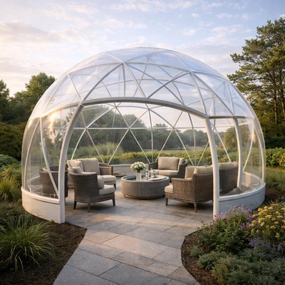ETFE transparent gazebo structure with clear membrane roofing