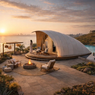Cocoon-style glamping tent with modern design for luxury outdoor stays