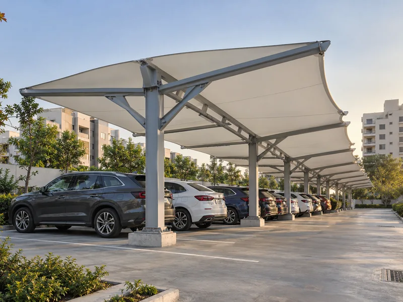 Cantilever car parking shed design showing the roof and surrounding space