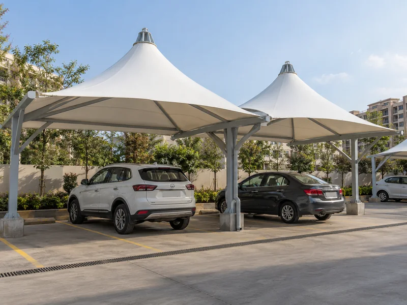 Conical parking shade design showing the roof and surrounding space
