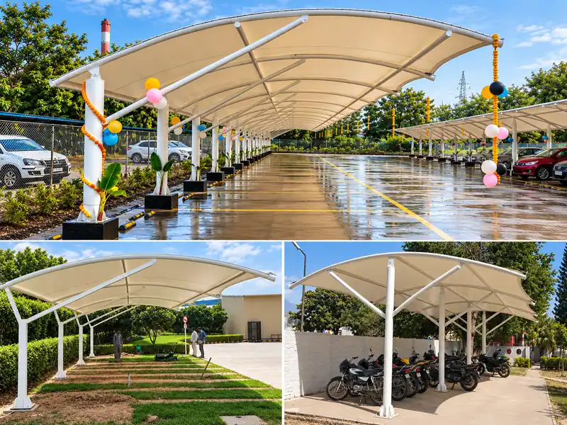 Car and motorcycle canopy layouts as design references for modular parking shade structure