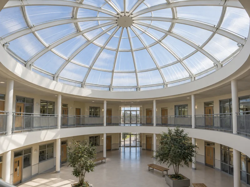 School atrium roof design showing the roof and surrounding space