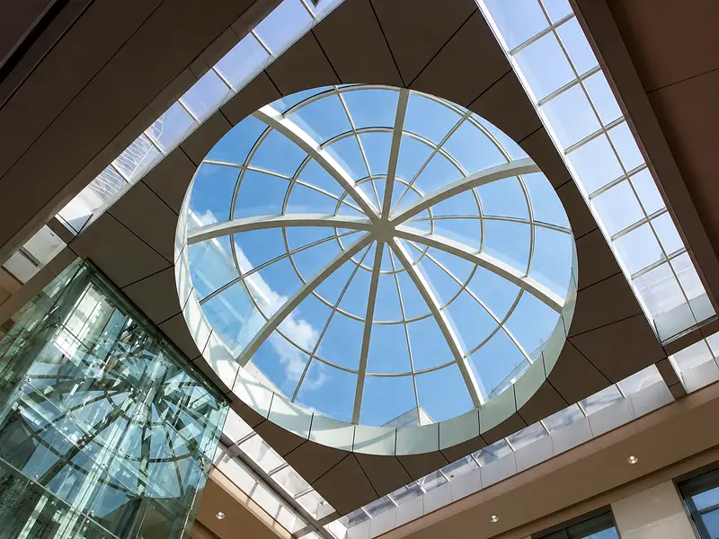 Modern architectural glass skylight roof design for commercial atrium ceiling