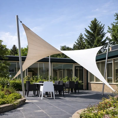 Garden shade sails creating stylish and comfortable shade for outdoor landscape areas