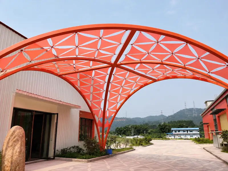 Architectural tensile shade sail canopy for modern outdoor landscape design