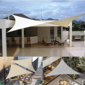 Patio shade sails designed for residential outdoor seating and relaxation