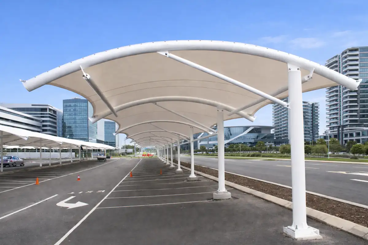 car parking tensile shade structure by shadeco for durable outdoor vehicle protection