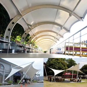 Architectural tensile canopies for modern building facades and entrances