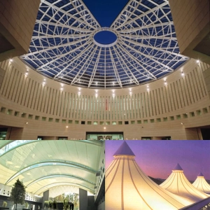 Atrium tensile roof structures designed for daylight and open interiors