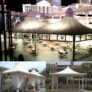 Architectural tensile gazebo structure for landscape and leisure spaces