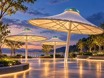 Architectural tensile structures by ShadeCo India for modern fabric roofing canopies and landmark shade design