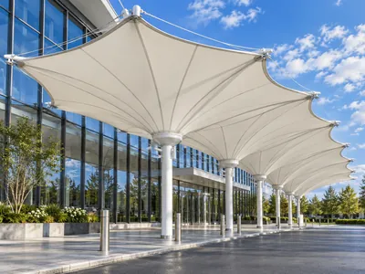 Inverted umbrella shade structures by ShadeCo India for gardens cafes resorts plazas and public spaces