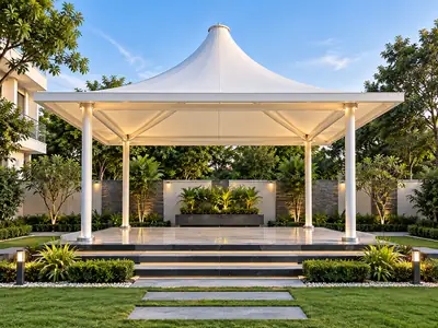 Gazebo tensile structures by ShadeCo India for gardens terraces resorts and outdoor seating areas