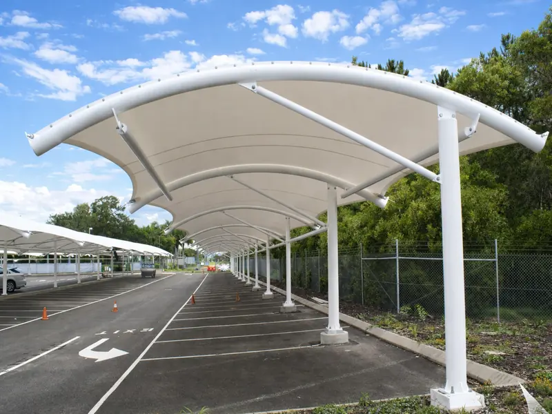 Modern tensile structure used for commercial car parking shed area