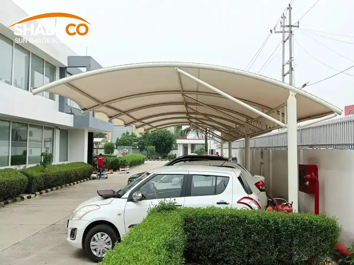 Car parking tensile canopy at Vogelsang, Greater Noida by ShadeCo India