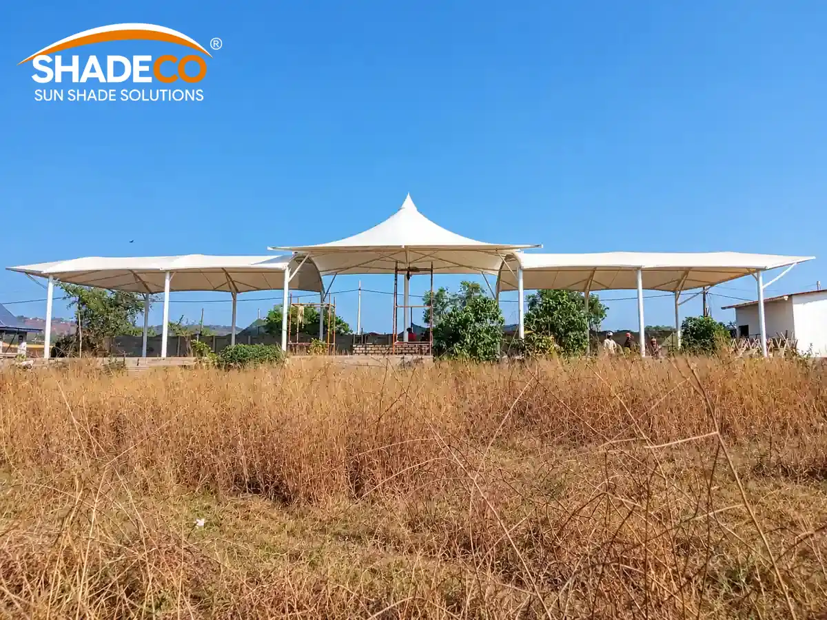 Outdoor cafe tensile canopy at Anjuna Beach, Goa by ShadeCo India