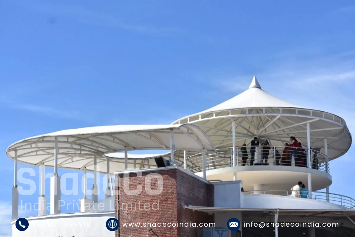 Architectural fabric shade installation at Chandragiri Hills Resort Kathmandu