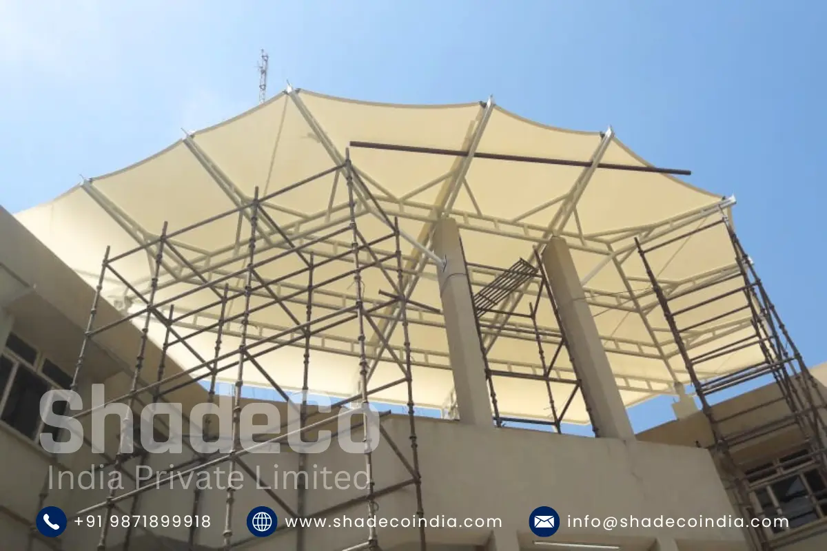 Front view of tensile entrance canopy project at DPS Agra