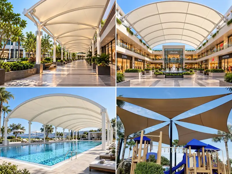 White hypar tensile membrane canopy design