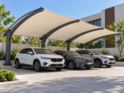 Architectural concept of a cantilever fabric canopy shading three parking bays