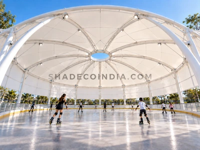Architectural concept of a custom fabric canopy over a skating area